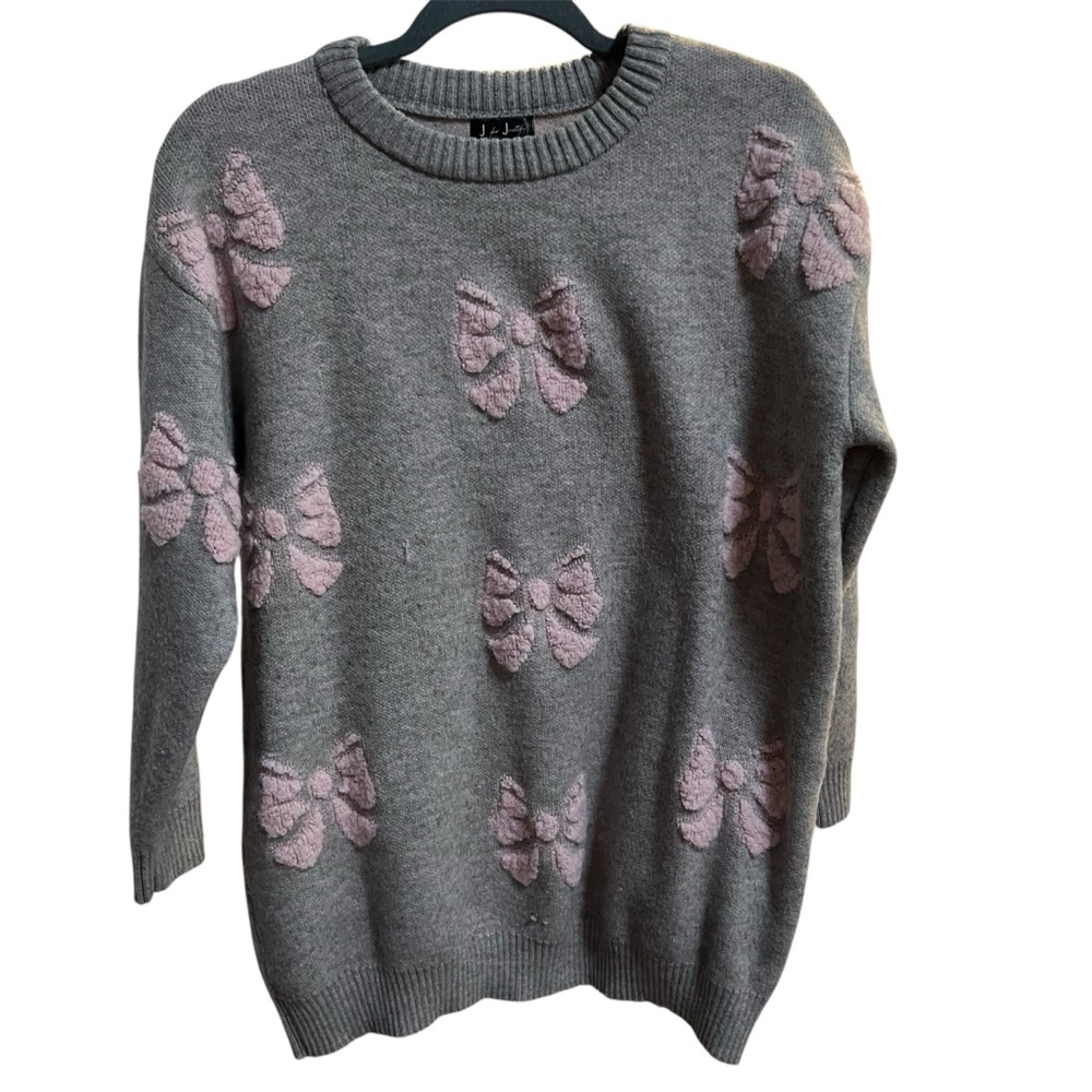 J for Justify Gray Sweater with Pink Bow Details